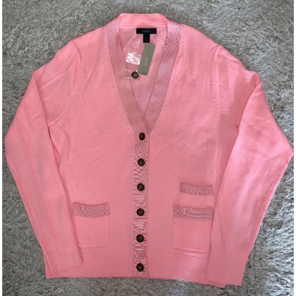 NWT JCREW Harlow Neon Peony Merino Wool Cardigan Button Down Sweater Sz M